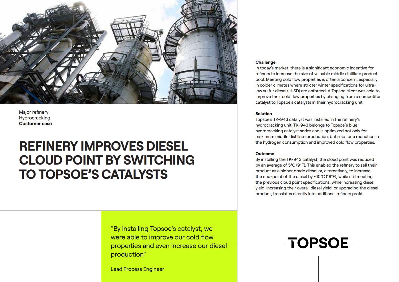 Refinery improves diesel cloud point by switching to Topsoe's catalysts