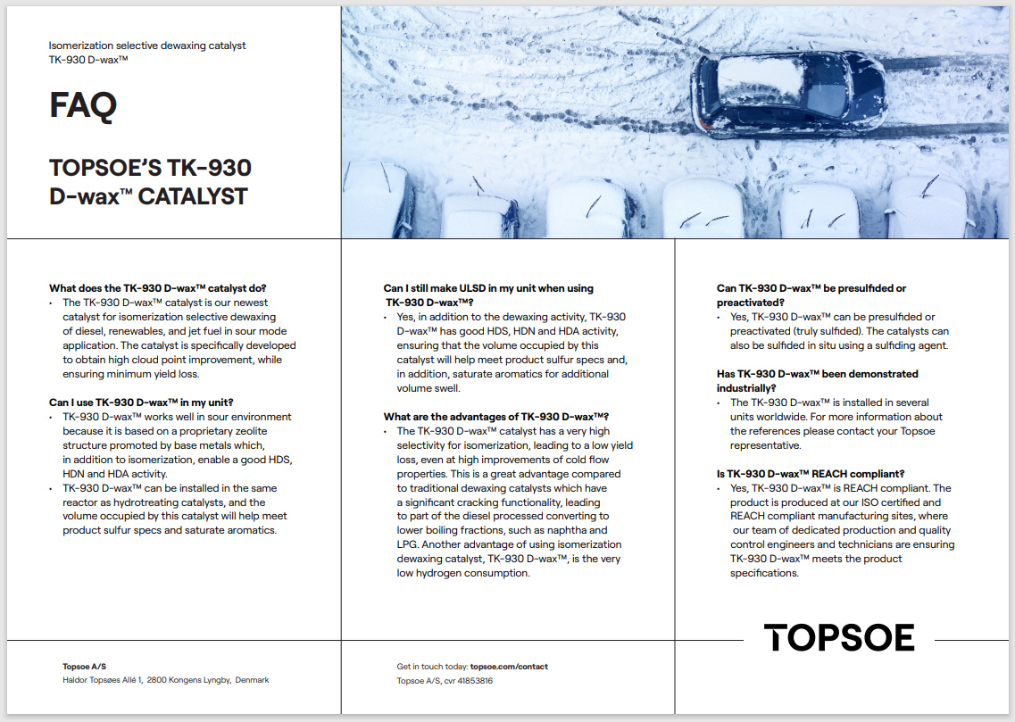 FAQ - Topsoe's TK-930 D-wax™ Catalyst