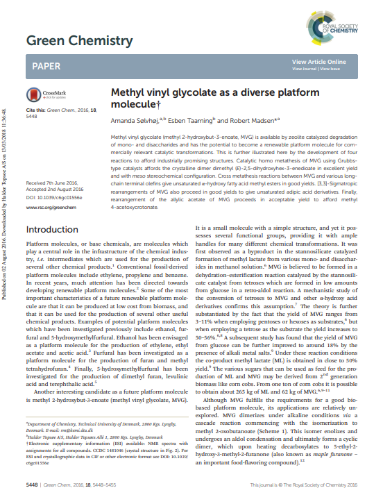 Methyl vinyl glycolate as a diverse platform molecule