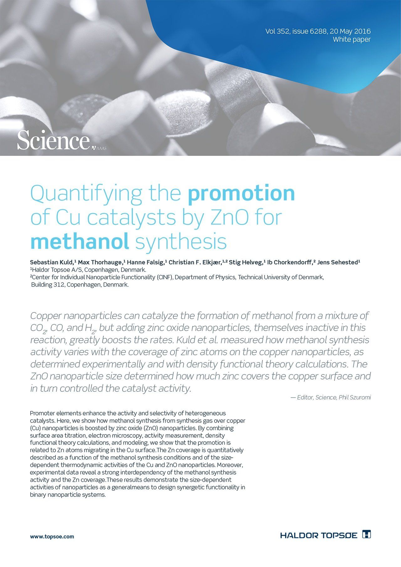 Quantifying the promotion of Cu catalysts by ZnO for methanol synthesis