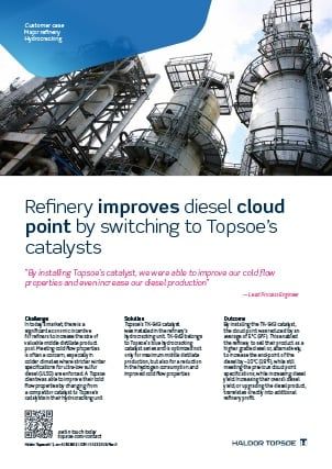 Refinery improves diesel cloud point by switching to Topsoe’s catalysts