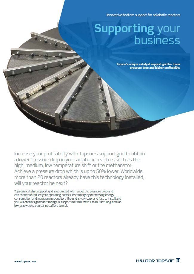 Innovative bottom support for adiabatic reactors