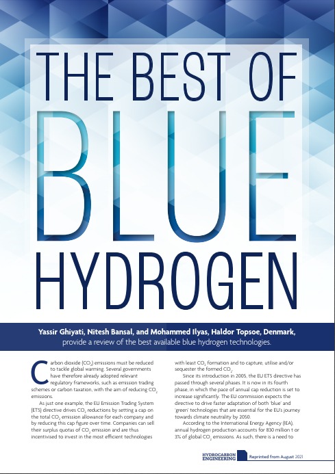 The best of blue hydrogen technologies - article in HCE Aug 2021