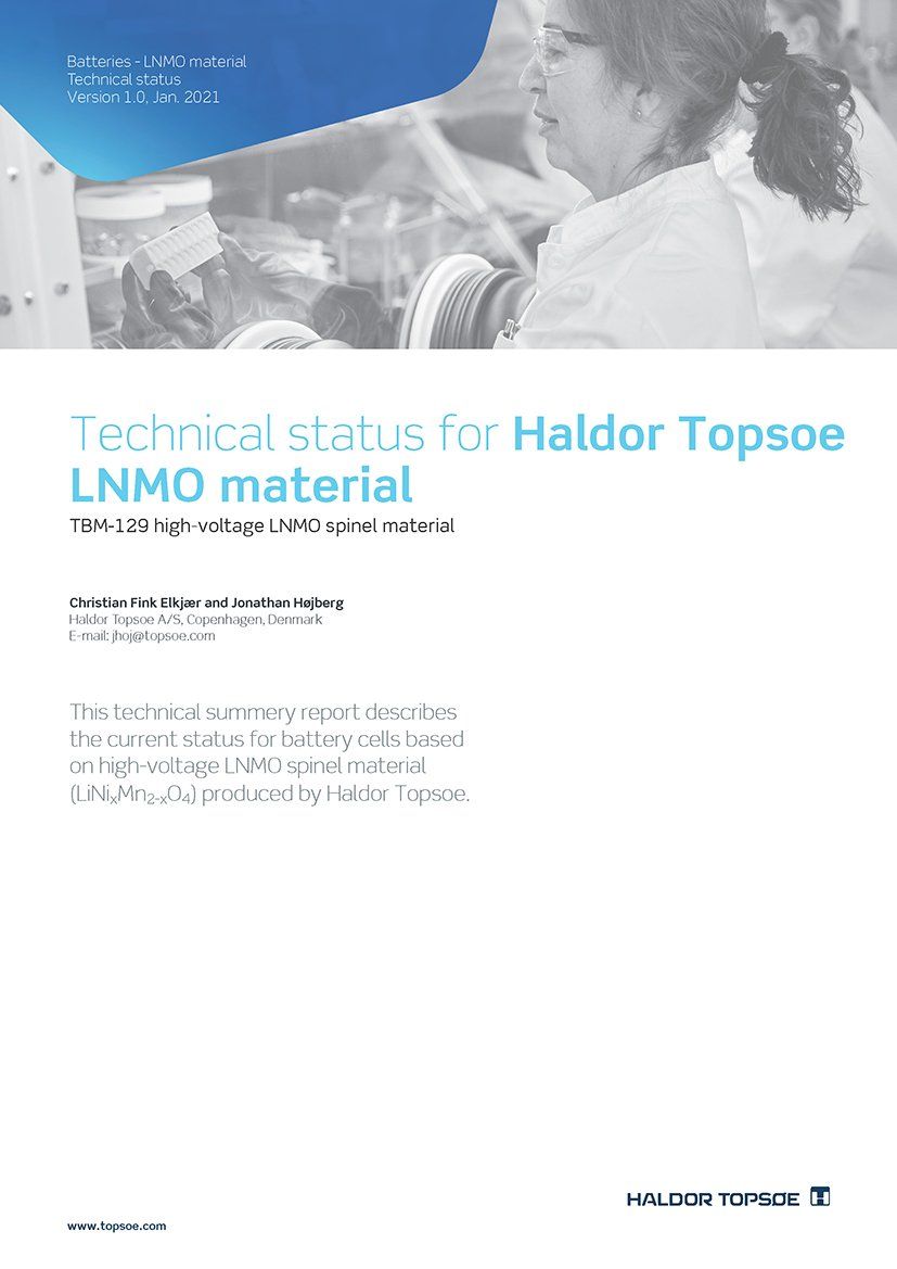 Technical status for LNMO material - January 2021 Technical status for LNMO material - January 2021