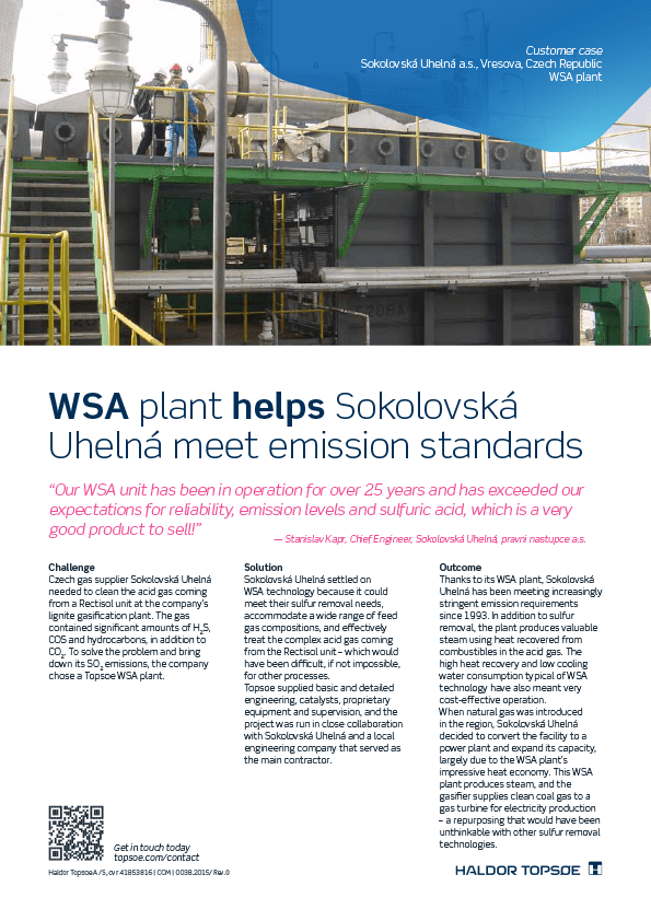 WSA plant helps Sokolovská Uhelná meet emission standards WSA plant helps Sokolovská Uhelná meet emission standards