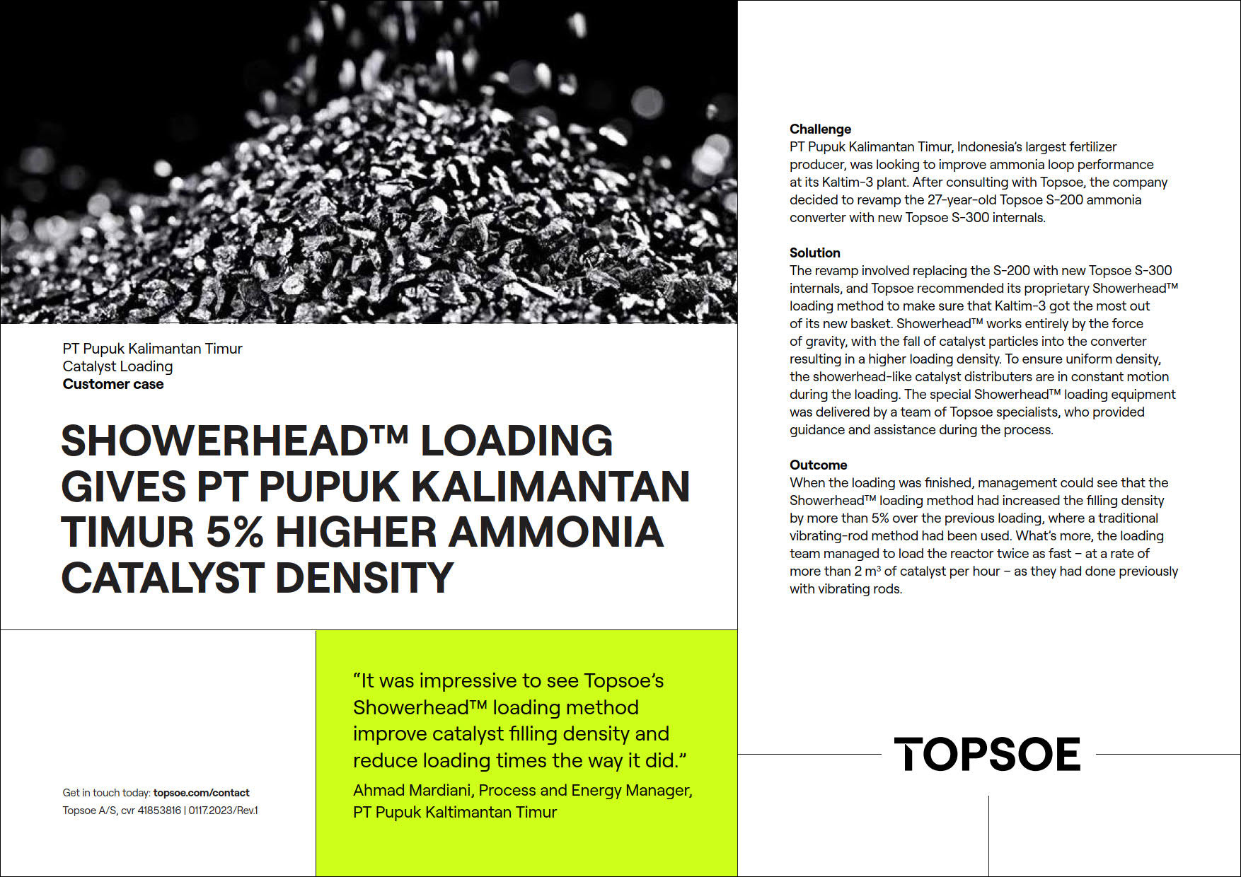 Showerhead™ Loading Gives pt Pupuk Kalimantan Timur 5% Higher Ammonia Catalyst Density