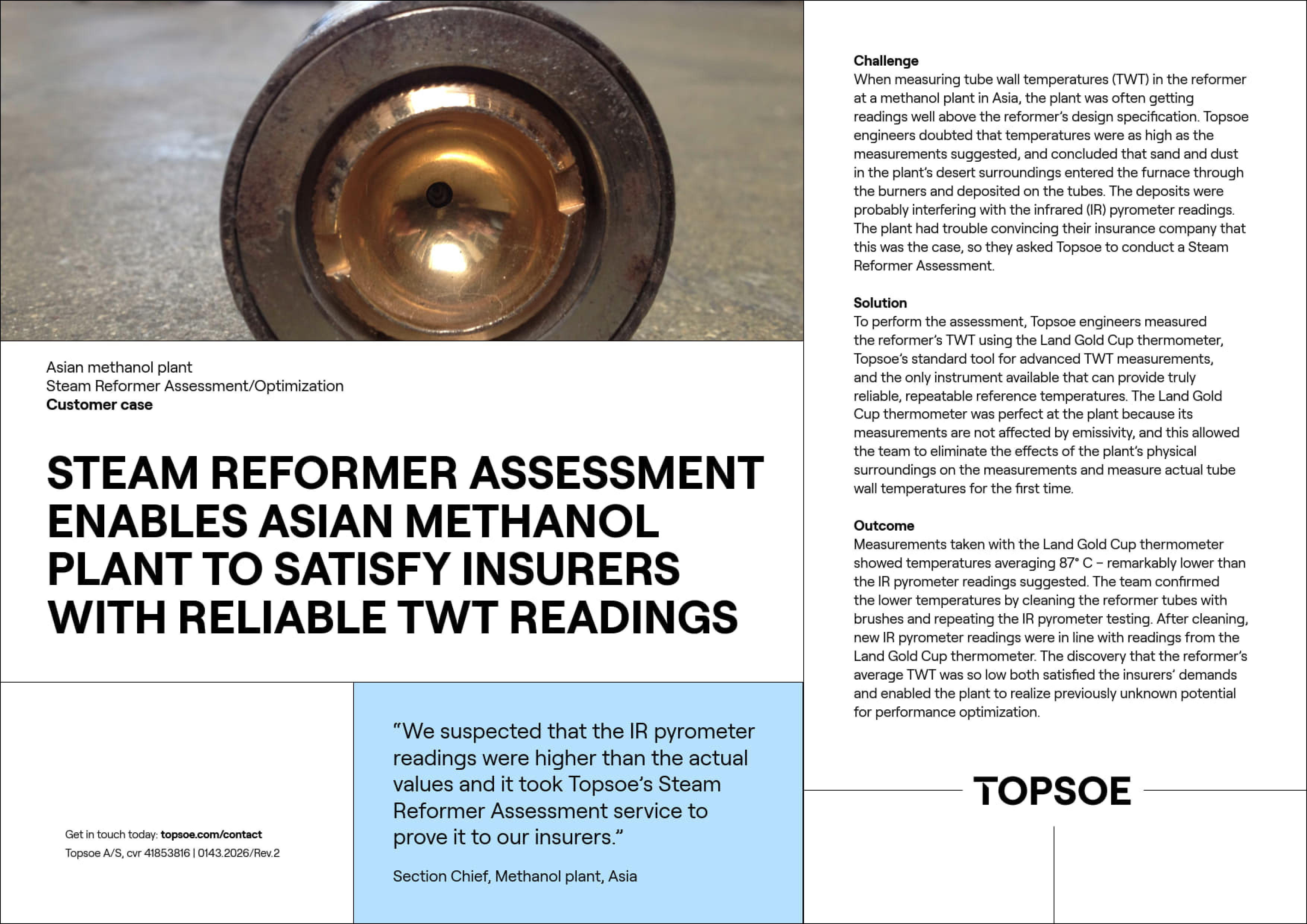 Steam reformer assessment enables asian methanol plant to satisfy insurers with reliable twt readings featured Image