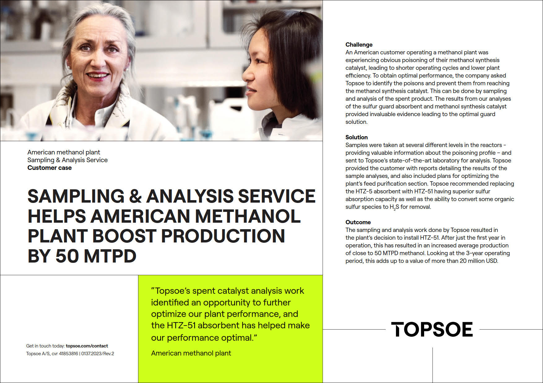 Sampling & Analysis Service Helps American Methanol Plant Boost Production by 50 MTPD