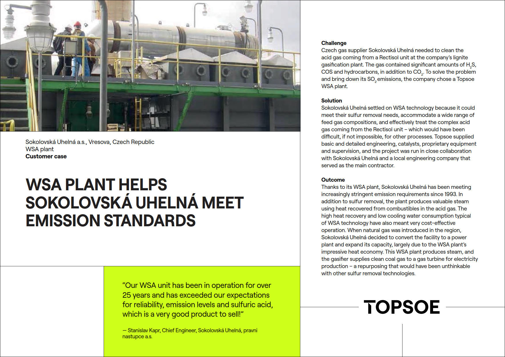WSA plant helps Sokolovská Uhelná meet emission standards